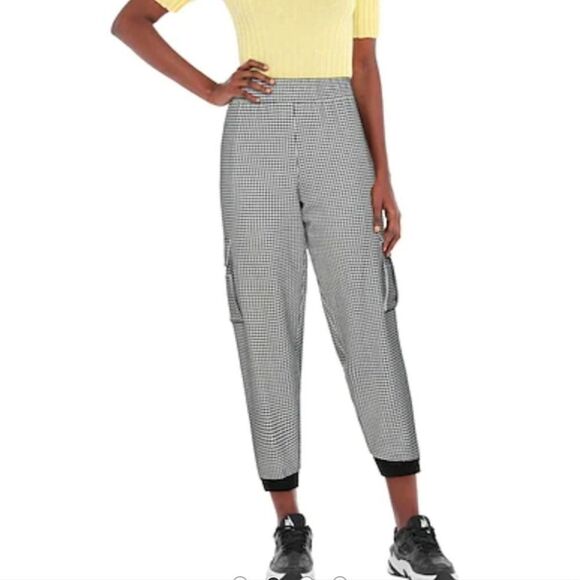 Alice + Olivia Houndstooth Tapered Cargo Pockets Elastic Waist Pants L (21) - Picture 1 of 12